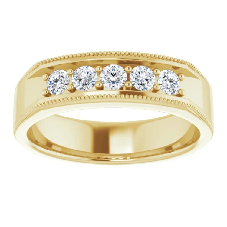 Custom Promise Rings For Her-14K Yellow 1/2 CTW Natural Diamond Milgrain Band