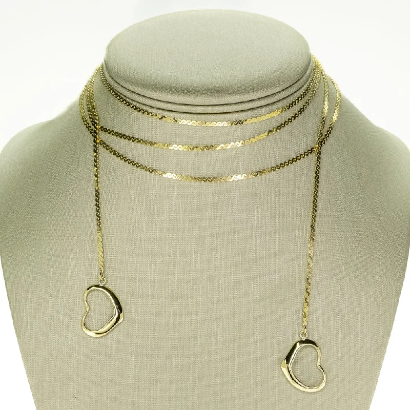 Classic Choker Necklace For Evening Wear-50" Hearts Pendants with S-Link Gold Fashion Chain Necklace in 14K Yellow Gold 18G