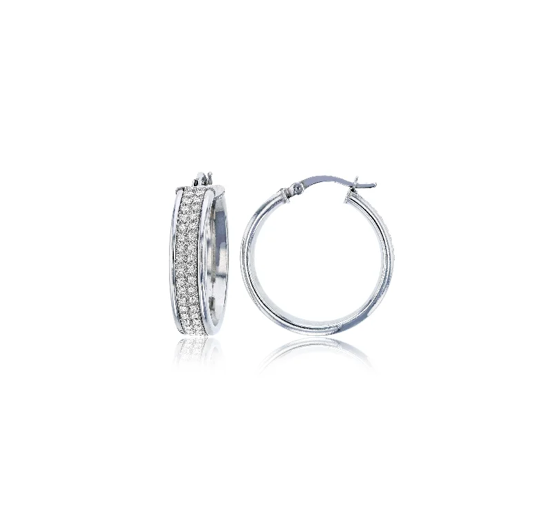 Artisan Beaded Earrings-Glitter Hoop CZ Earring (Silver)