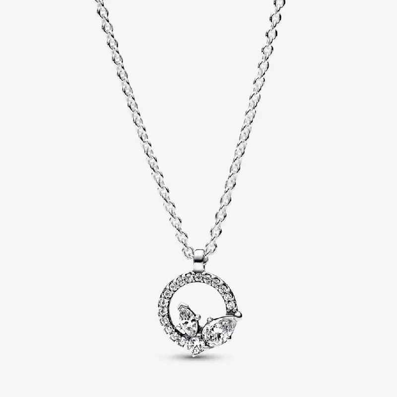 Sparkling Crystal Necklace For Special Occasions-PANDORA : Sparkling Herbarium Circle & Cluster Pendant Necklace