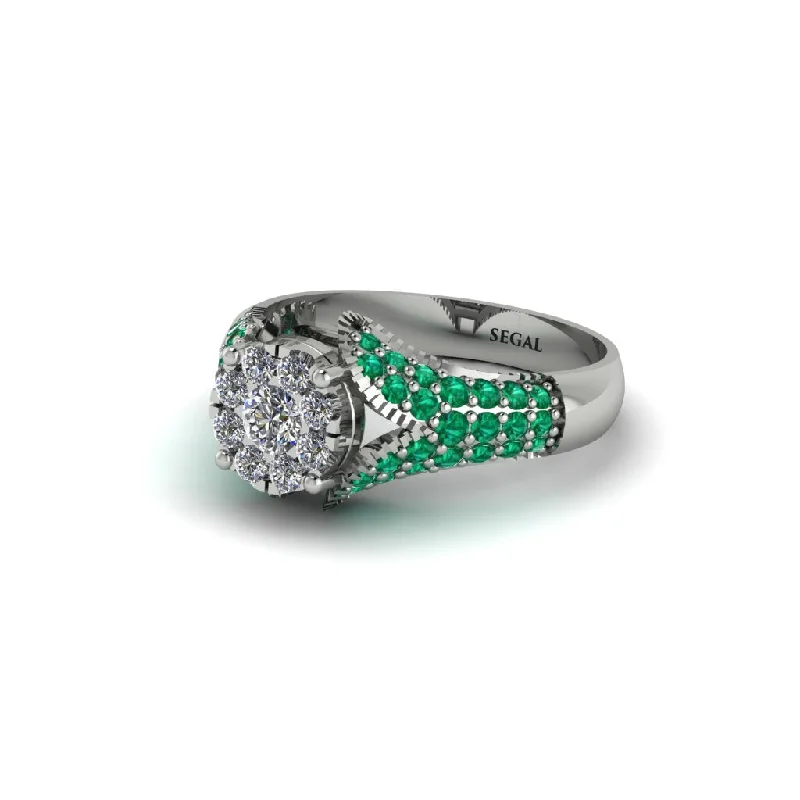 Simple Promise Rings For Couples-Emerald Floral Cluster Engagement Ring  - Penelope No. 18