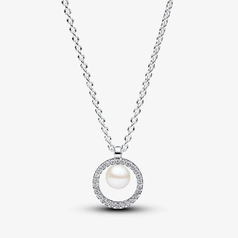 Elegant Sapphire Necklace For Special Events-PANDORA : Treated Freshwater Cultured Pearl & Pavé Collier Necklace - Sterling Silver