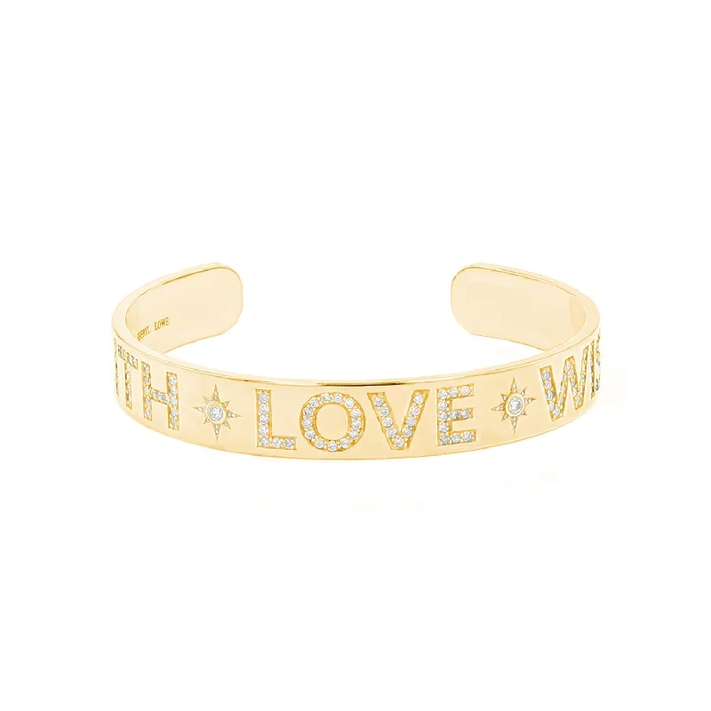 Double Strand Bracelets-14k Faith Love Wisdom Diamond Cuff Bracelet BG000710