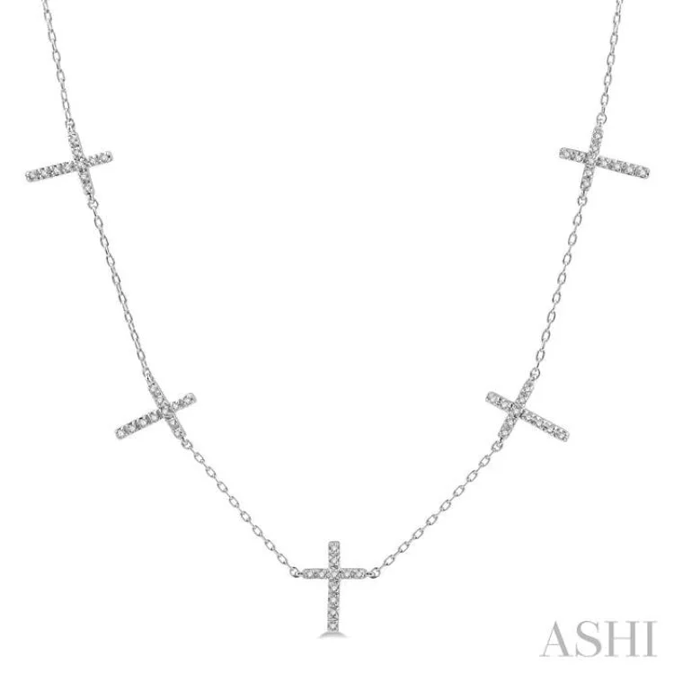 Colorful Beaded Necklace For Summer Look-1/6 Ctw Five Cross Charm Necklace in 10K White Gold