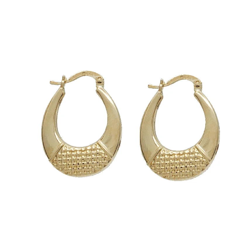 Black Diamond Earrings-Textured Oval Hoop Earrings (14K)