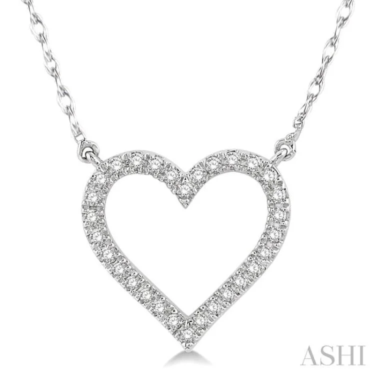 Silver Chain Necklace For Casual Wear-1/6 Ctw Heart Shape Round Cut Diamond Necklace in 10K White Gold