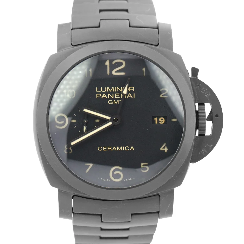 Men’s Watches With Tachymeter Features-Panerai Tuttonero Luminor 1950 3 Days GMT Ceramica Black 44mm PAM00438 Watch