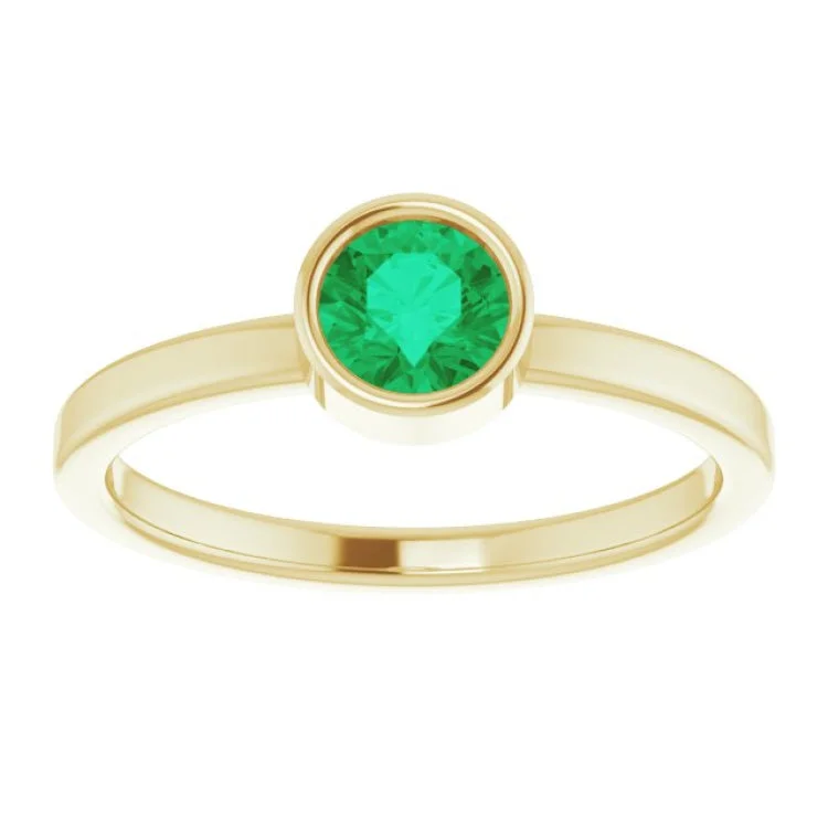 Custom Rose Gold Rings For Bridesmaids-14K Yellow 5 mm Natural Emerald Ring