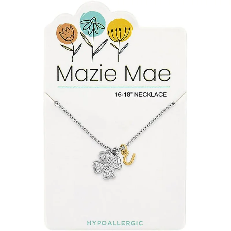 Classic Gold Chain Necklace For Bridesmaids-Center Court: Silver CZ Clover & Horseshoe Mazie Mae Necklace