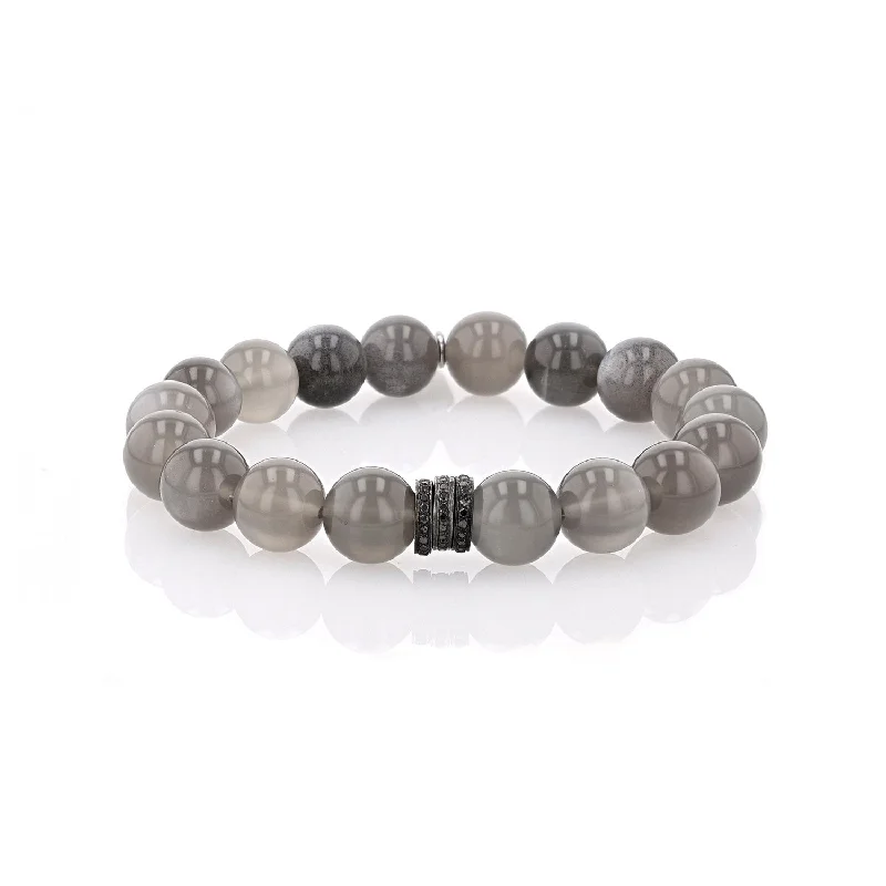 Nautical Rope Bracelets-Grey Moonstone Bracelet with Black Diamond Rondelles - 10mm BB000081