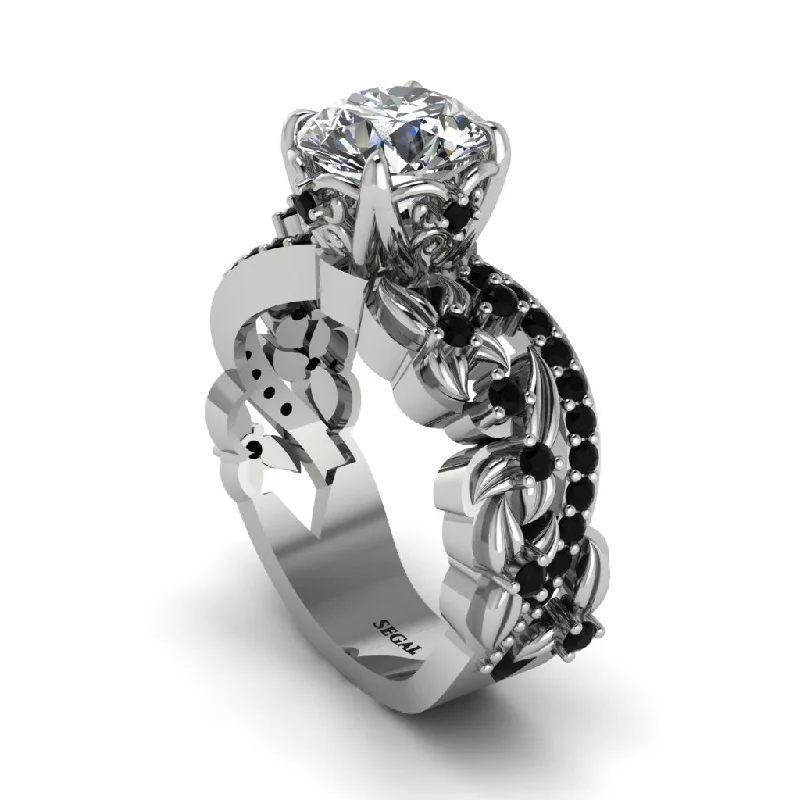 Custom Men’s Rings For Special Occasions-Round Floral Cathedral Diamond Engagement Ring - Lindsay No. 33