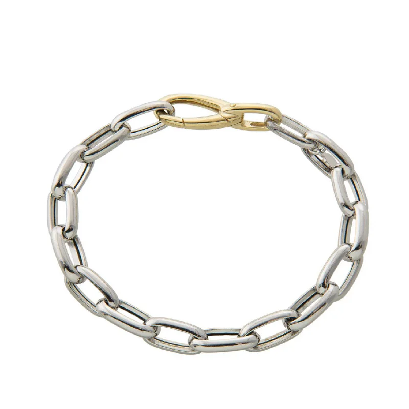 Men’s Leather Wrist Bracelets-Oval Link Bracelet, Sterling and Gold Plated