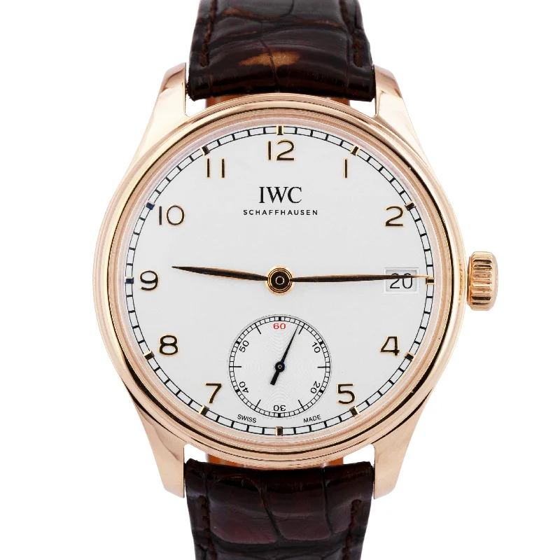 Trendy Watches For Young Adults-MINT IWC Portugieser 18K Rose Gold White Arabic IW510204 Manual 43mm Watch