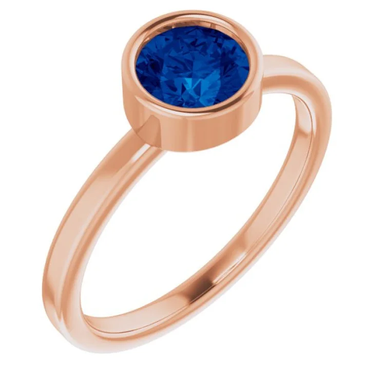 Simple Gemstone Rings For Fashionistas-14K Rose 6 mm Natural Blue Sapphire Ring