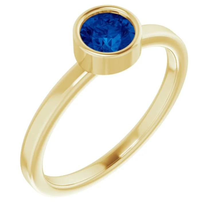 Custom Name Rings For Couples-14K Yellow 5 mm Lab-Grown Blue Sapphire Ring