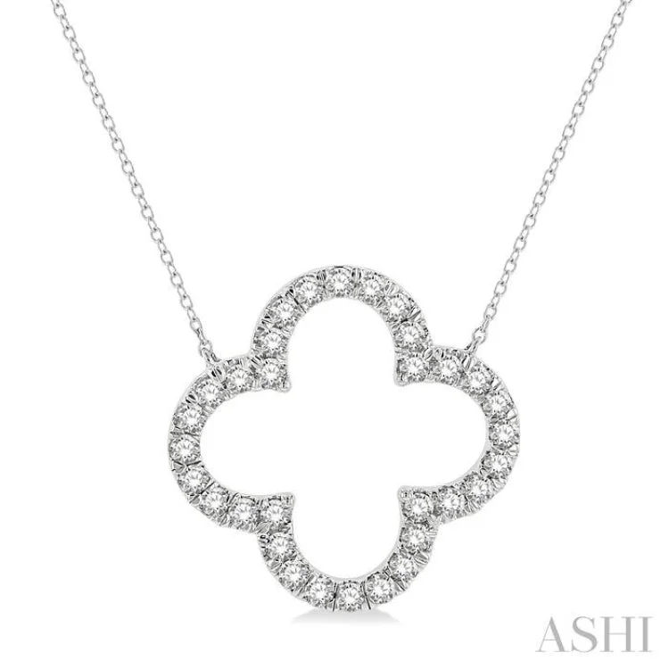 Handcrafted Gemstone Pendant Necklace-1 Ctw Clover Round Cut Diamond Necklace in 14K White Gold