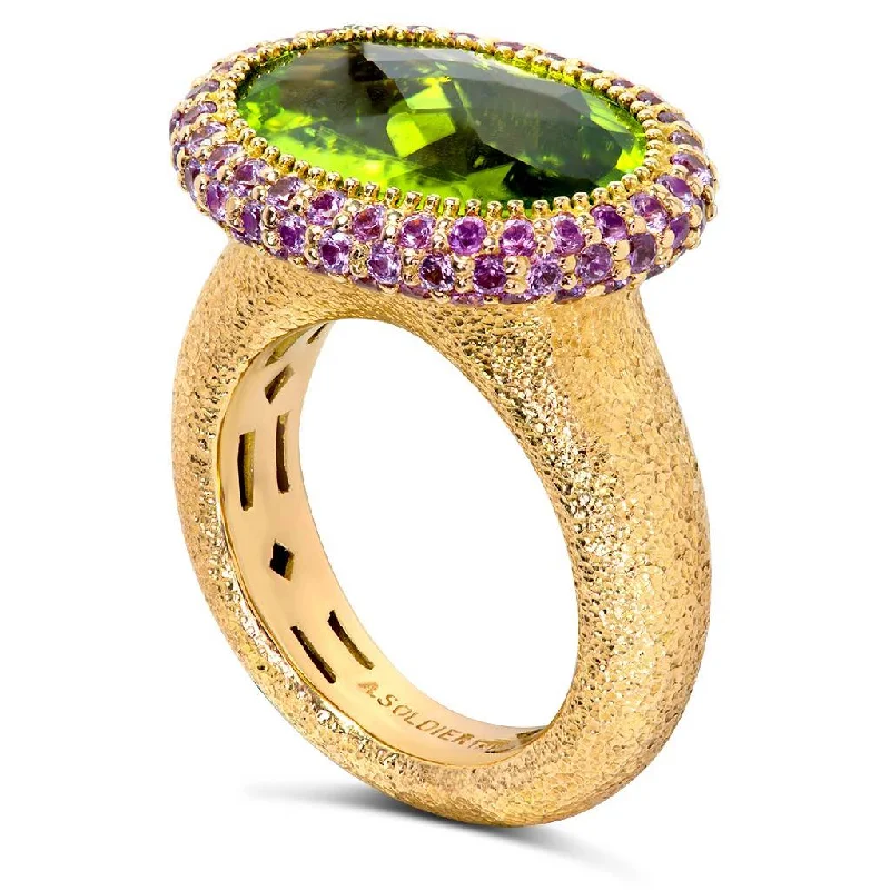 Personalized Gemstone Engagement Rings For Brides-Gold Cocktail Ring with Peridot & Pink Sapphire