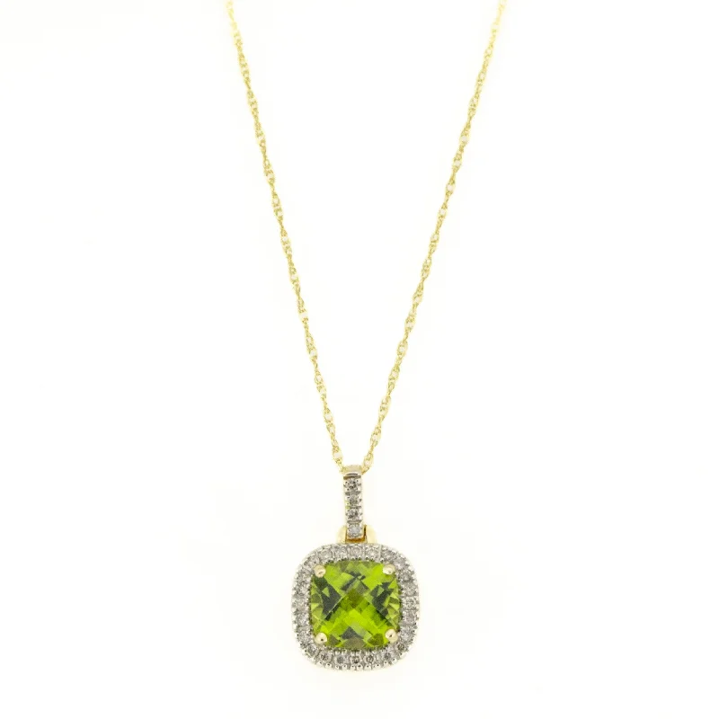 Personalized Family Tree Necklace For Mom-Peridot & Diamond Accented Pendant on 18" Chain Necklace in 14K Yellow Gold