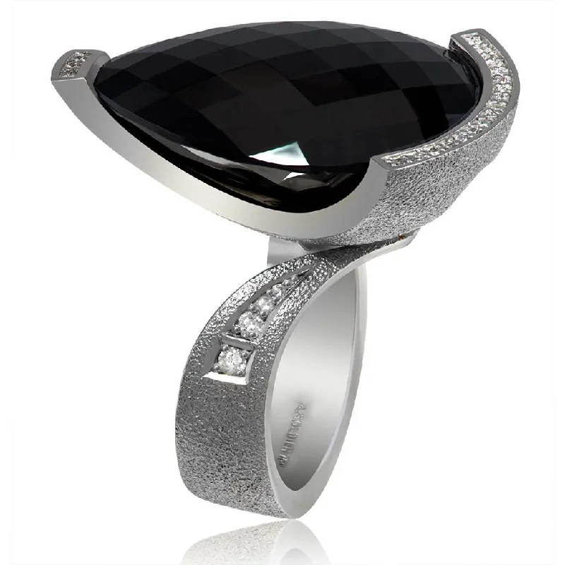 Personalized Diamond Rings For Special Occasions-Gold Swan Ring With Black Onyx & Diamonds