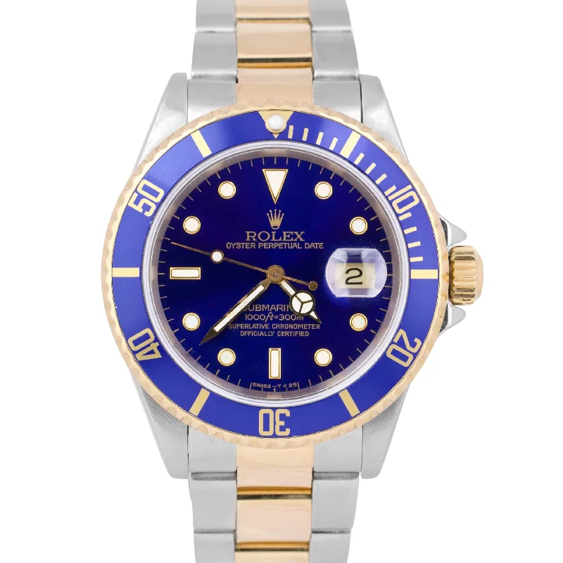 Men’s Luxury Watches For Professional Wear-PAPERS Rolex Submariner Date 40mm Blue 18K Gold Two-Tone Watch 16613 LB B+P