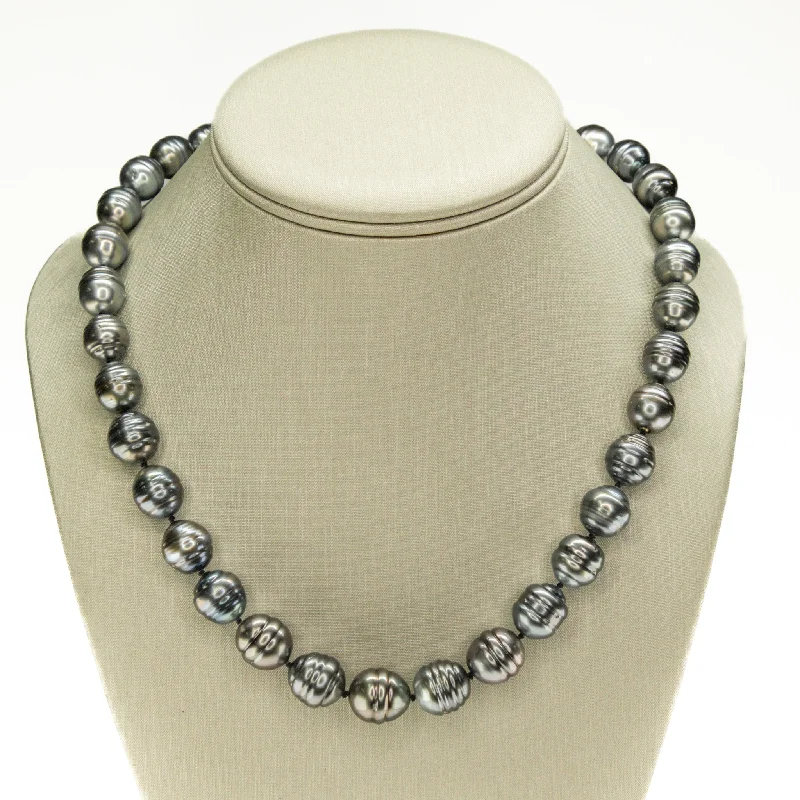 Vintage Gold Necklace For Elegant Style-Baroque Tahitian Black Pearl 18.5" Necklace in 14K White Gold