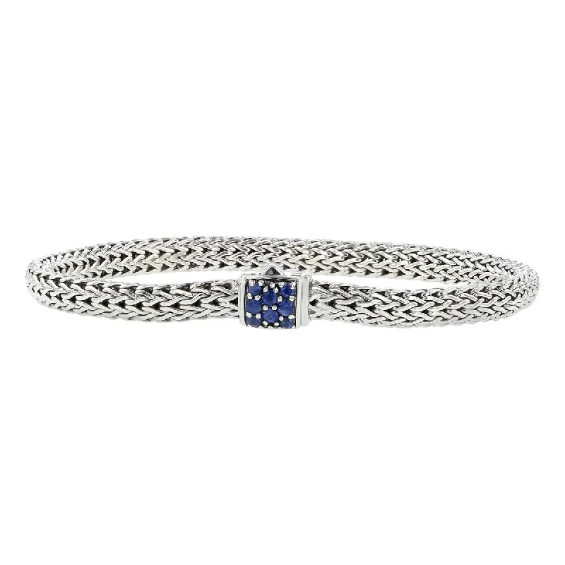 Thick Silver Bracelets-John Hardy Classic Chain Bracelet with Sapphires