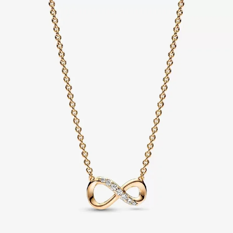 Simple Silver Necklace With Charms-PANDORA : Sparkling Infinity Collier Necklace in 14k Gold-plated mix