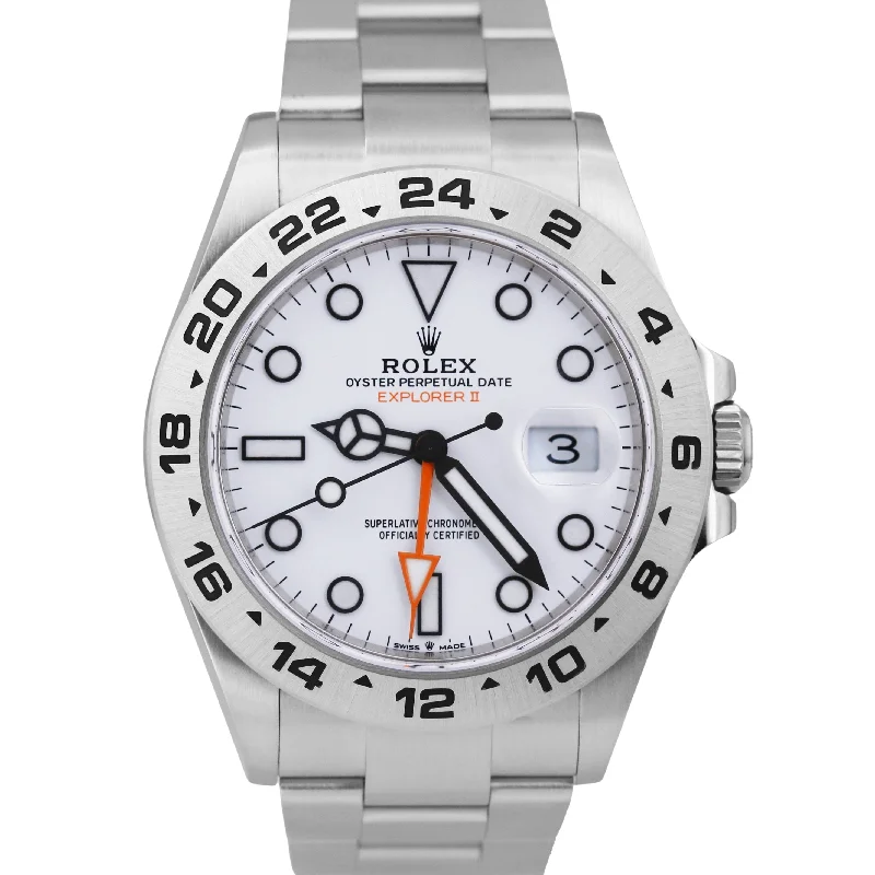 Classic Watches With Roman Numerals-MINT 2022 Rolex Explorer II 42mm POLAR WHITE Stainless Steel GMT Date 226570