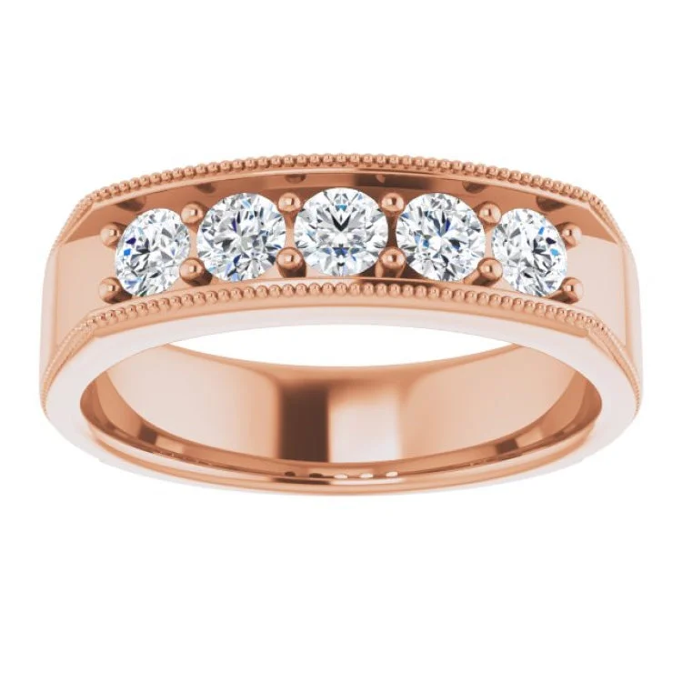 Custom Women’s Rings For Special Gifts-14K Rose 3/4 CTW Natural Diamond Milgrain Band