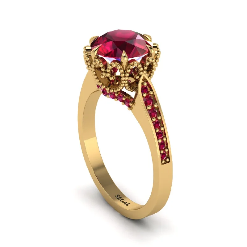 Personalized Engagement Rings For Her-Ruby Milgrain Engagement Ring - Yara No. 55