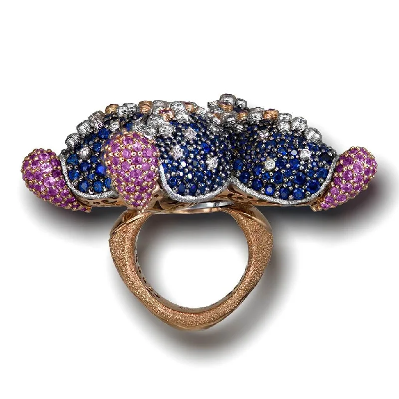 Custom Silver Wedding Bands For Bridesmaids-Gold Starfish Ring with Diamonds and Sapphires