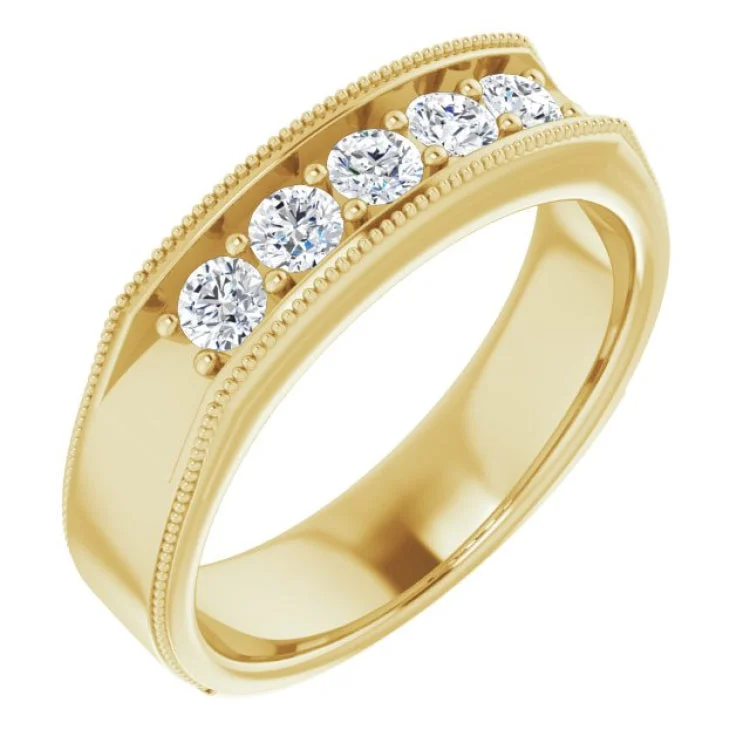 Simple Wedding Bands For Minimalist Style-14K Yellow 5/8 CTW Natural Diamond Milgrain Band