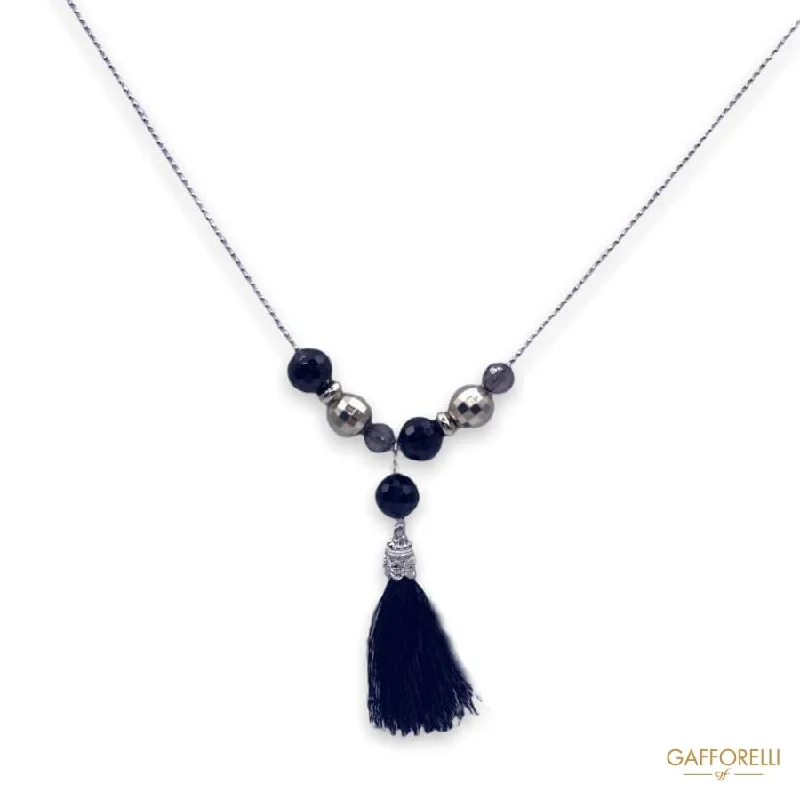 Elegant Diamond Necklace For Weddings-Necklace with Beads and Black Tassel C284 - Gafforelli Srl