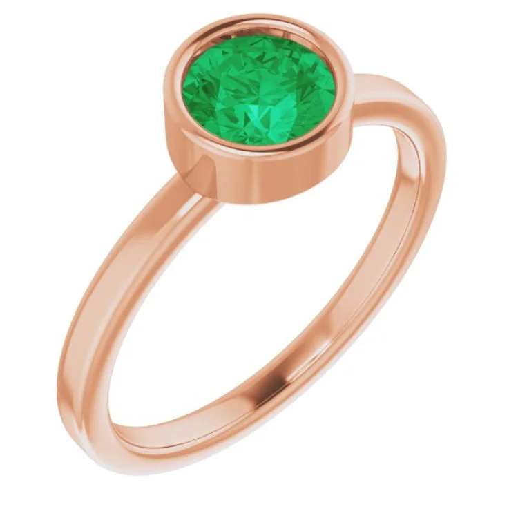 Elegant Promise Rings For Special Occasions-14K Rose 6 mm Natural Emerald Ring