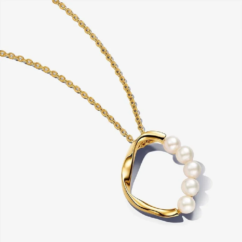 Custom Chain Necklace For Personalized Gifts-PANDORA : Organically Shaped Circle & Treated Freshwater Cultured Pearls Pendant Necklace