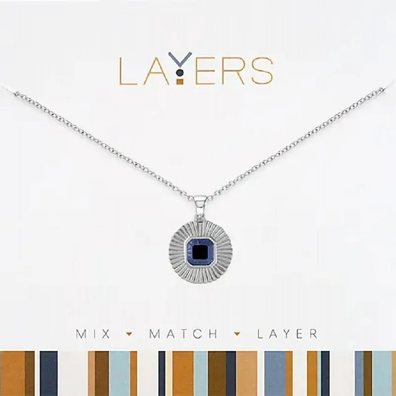 Trendy Layered Necklace For Stylish Look-Center Court : Silver Montana Blue Pendant Layers Necklace