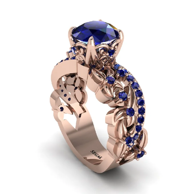 Simple Personalized Rings For Daily Style-Round Floral Cathedral Sapphire Engagement Ring - Lindsay No. 74