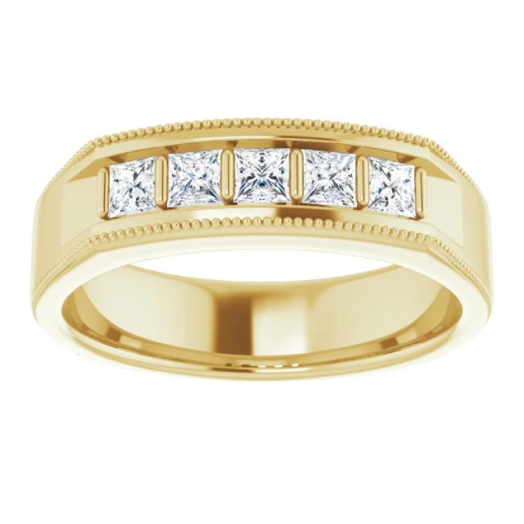 Personalized Gold Rings For Engagement Gifts-14K Yellow 5/8 CTW Natural Diamond Milgrain Band