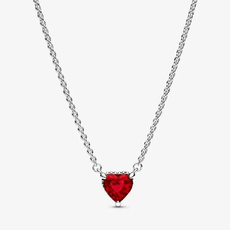 Elegant Chain Necklace For Bridesmaids-PANDORA : Sparkling Heart Halo Pendant Collier Necklace (17.7")