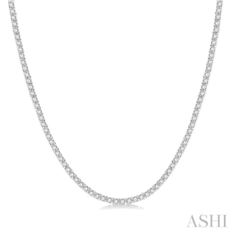 Handmade Crystal Necklace For Weddings-5 Ctw Round Cut Diamond Tennis Necklace in 14K White Gold