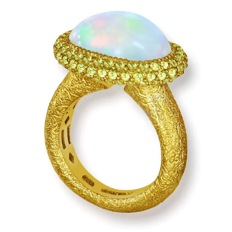 Unique Gold Rings For Wedding Day-Gold Cocktail Ring with Opal & Peridot