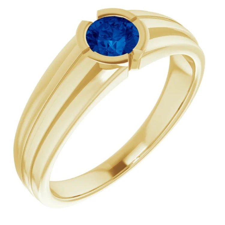 Elegant Rose Gold Rings For Engagement-14K Yellow Lab-Grown Blue Sapphire Ring