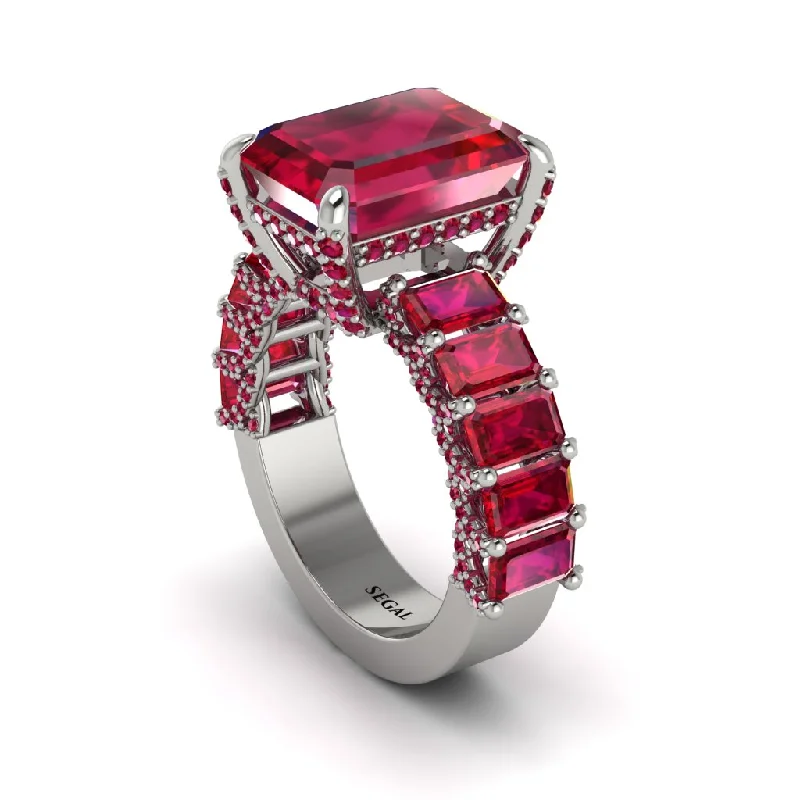 Classic Silver Engagement Rings For Her-Luxury Emerald Cut Ruby Engagement Ring - Nadia No. 57