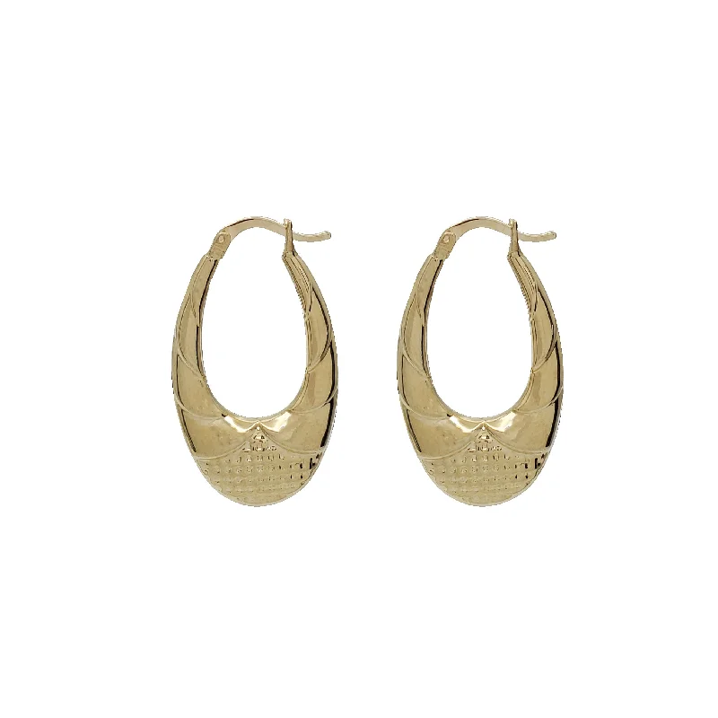 Contemporary Silver Earrings-Textured Oval Hoop Earrings (14K)