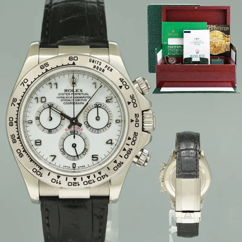 Fashionable Digital Watches For Men-PAPERS Rolex Daytona White Gold 116519 White Arabic Leather 40mm Watch Box