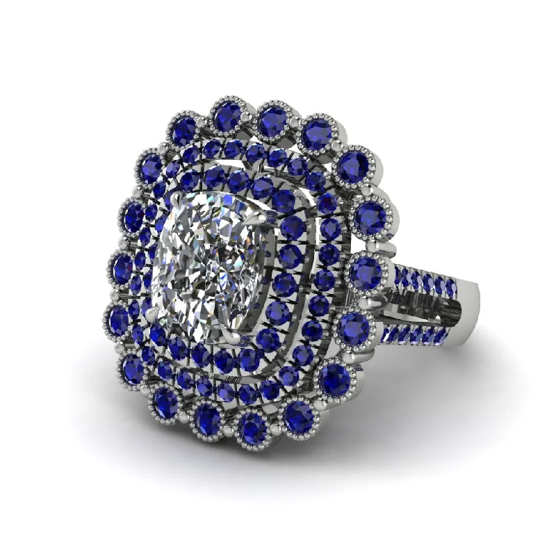 Elegant Promise Rings For Special Occasions-Sapphire Multi Halo Oval Engagement Ring - Caitlin No. 63