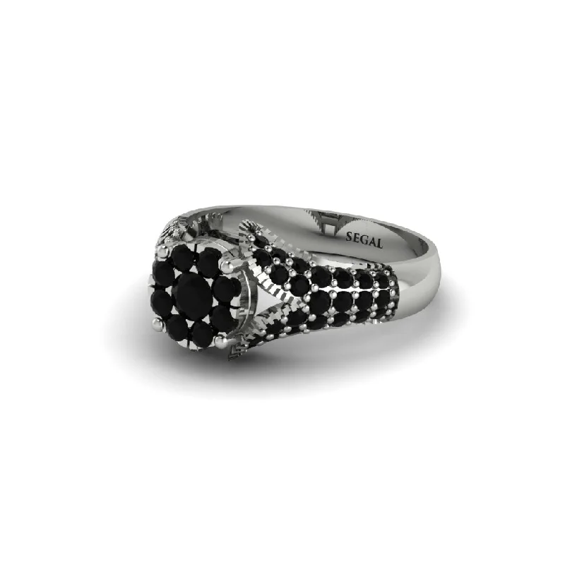 Elegant Rose Gold Rings For Fashion-Black Diamond Floral Cluster Engagement Ring  - Penelope No. 39