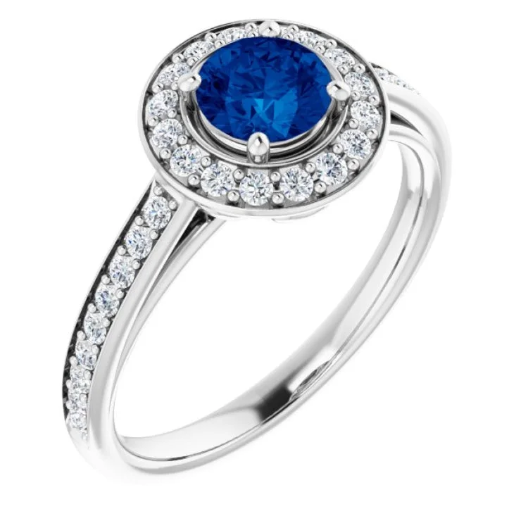 Simple Gold Promise Rings For Couples-Platinum Lab-Grown Blue Sapphire & 1/3 CTW Natural Diamond Ring