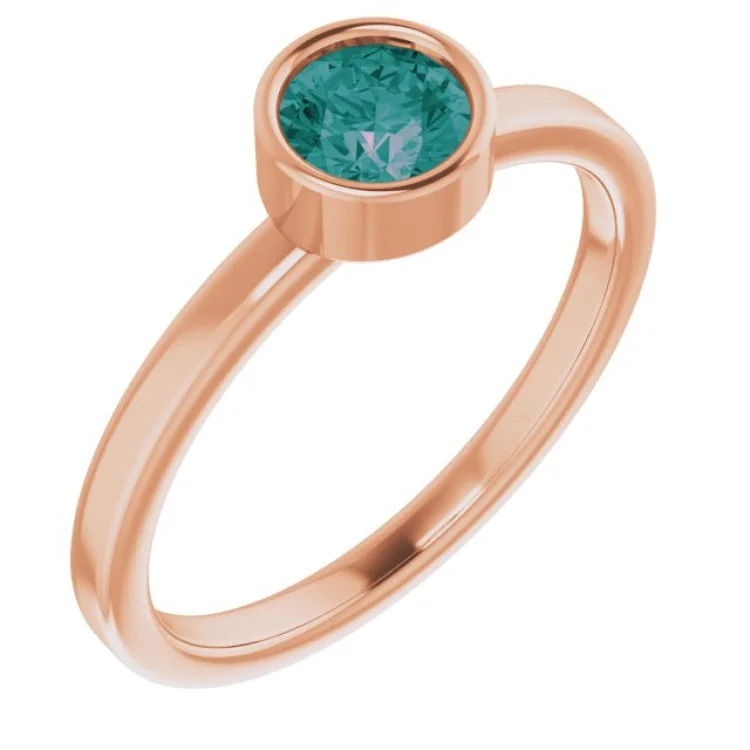 Personalized Gold Promise Rings For Him-14K Rose 5 mm Lab-Grown Alexandrite Ring