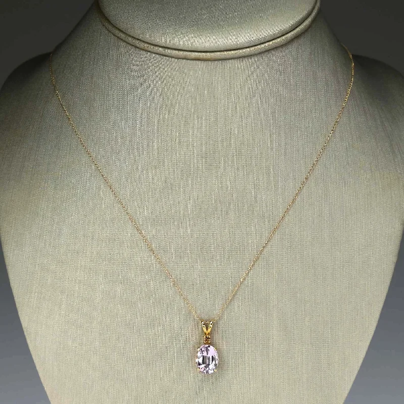 Bohemian Necklace With Tassels For Festivals-Morganite with Diamond Accent Gemstone Pendant 18" Necklace in 14K Yellow Gold